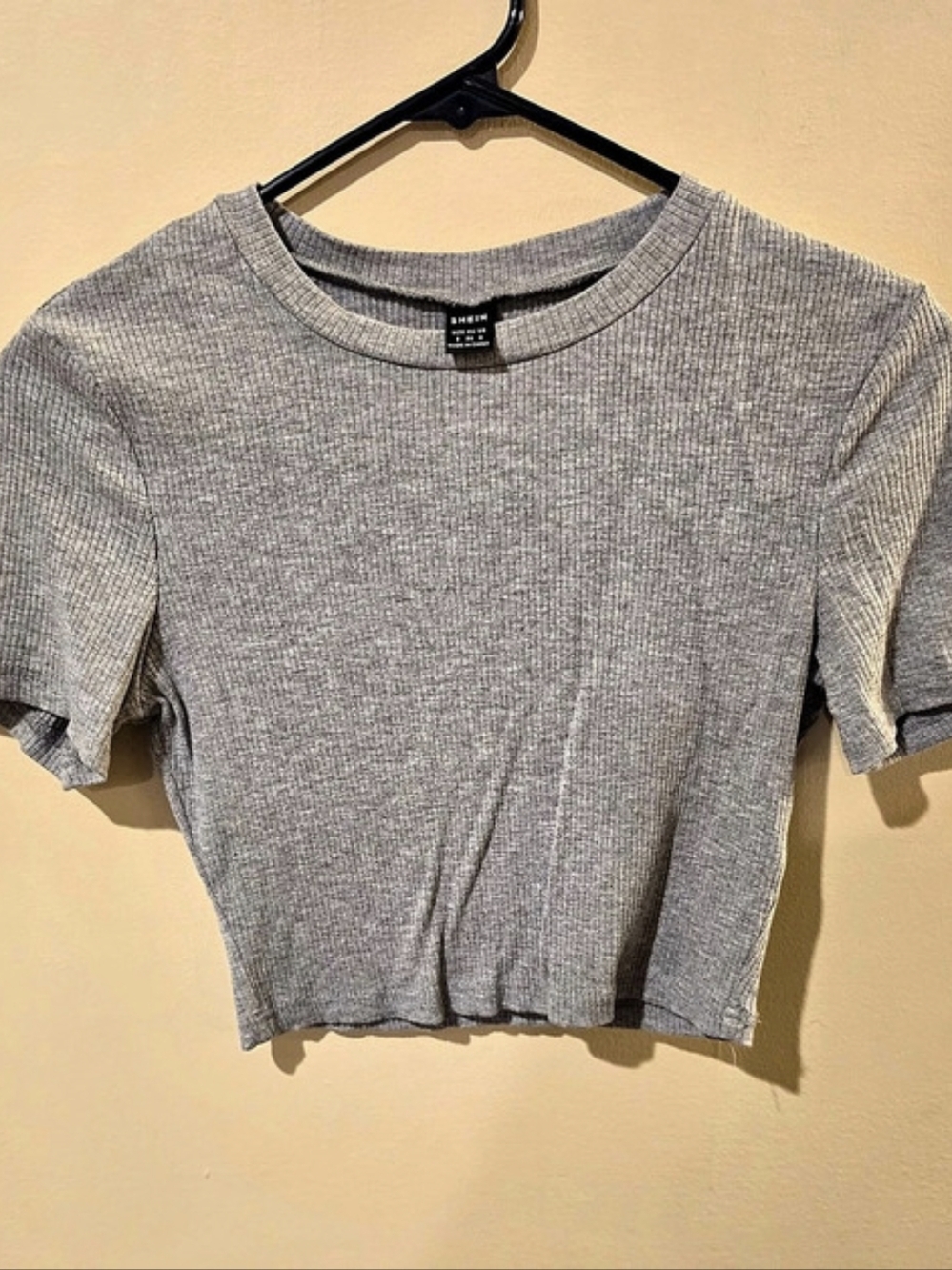 SHEIN Ribbed Short Sleeve Top in Gray Size Small Like New
